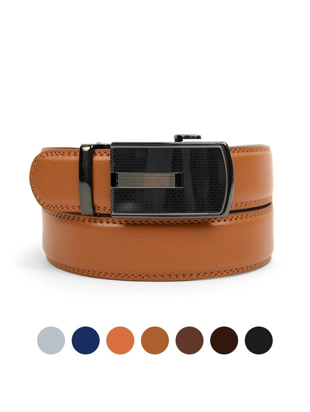 MGLBB20-NV Sliding Buckle 46" Men's Genuine Leather Strap Navy Ratchet Belt